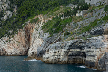 Fototapeta na wymiar Portovenere Ligurie Italy. Coast and rocks. Mediterranean Sea