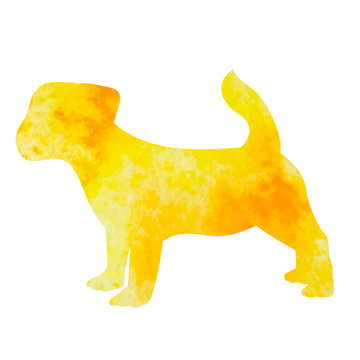 yellow watercolor silhouette of a dog standing