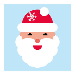 Santa Claus. Flat vector icon. Seasonal celebration. Cartoon vector illustration. Merry christmas card illustration. Happy new year card decoration. Santa Claus on blue background. Seasonal banner.