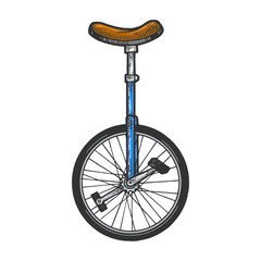 Unicycle bicycle sketch engraving vector illustration. T-shirt apparel print design. Scratch board style imitation. Hand drawn image. © Oleksandr Pokusai