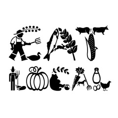 Eat Local vector file. Farm sign. Farmers market design. Pets, vegetable cut files. Isolated on transparent background.