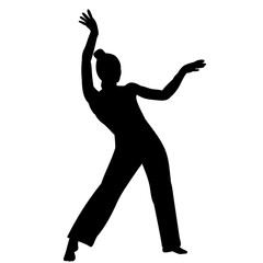  black silhouette girl, woman dancing, isolated