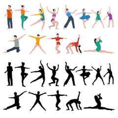 vector, on a white background, dancing girls, flat style, set, collection