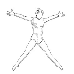  white background, sketch with lines, dancing girl, dance
