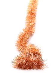 Orange tinsel, Christmas ornament, decoration isolated on white background