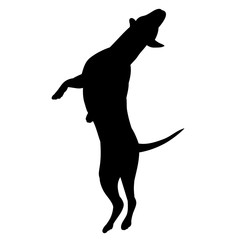  white background, black silhouette of a dog jumping
