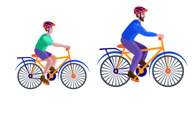 Obraz premium father and son cycling isolated
