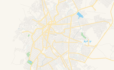 Fototapeta na wymiar Printable street map of Montes Claros, Brazil