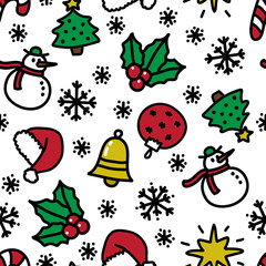 Christmas seamless doodle pattern, vector illustration