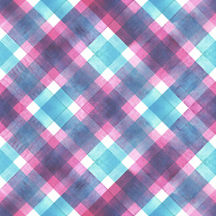 Watercolor diagonal stripe plaid seamless pattern. Colorful background