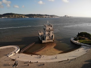 Aerial view of the Tower of Belem in Portugal