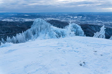Heavy winter in the Cozia Mountain, part of the Carpathian Mountains.