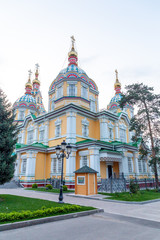 Fototapeta na wymiar Ascension Cathedral after the reconstruction 2018-2019. Almaty city, Kazakhstan republic.