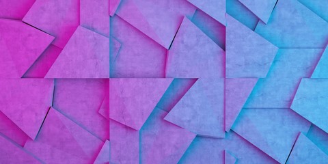 concrete wall with geometric shapes in pink blue