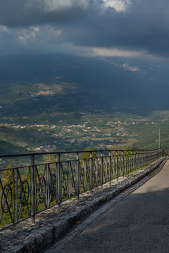 Fumone Italy. Panoramic view. Fence © A