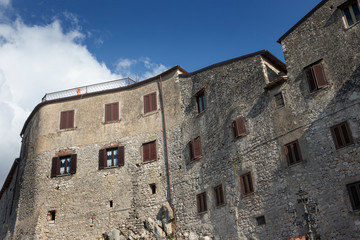 Fototapeta na wymiar Fumone Italy. Medieval Housesing. Wall. Europe. Province of Frosinone in the Italian region of Lazio.