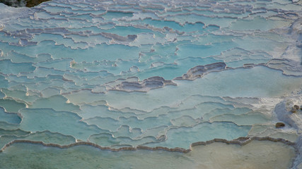 Natural travertine pools and terraces in Pamukkale. It is on the World Heritage List and is under protection.