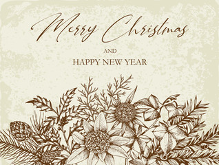 Obraz premium Vintage floral Christmas greeting card
