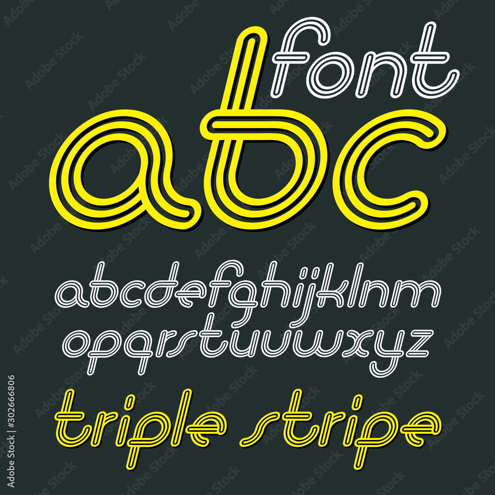 Fototapete vector retro lowercase english alphabet letters, abc collection. cool disco cursive font, script fro