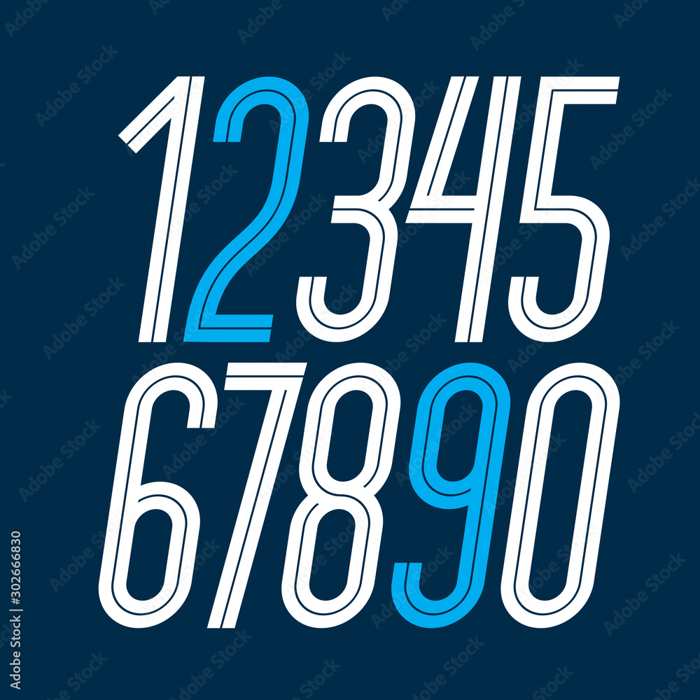 Aufkleber modern vector elegant tall digits, trendy numerals collection made with white lines, best for use in