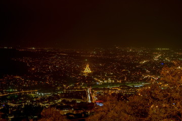 Fototapeta premium Old Tbilisi, Tbilisi, Georgia, October 17, 2019, Arial view of Tbilisi from Medieval castle of Narikala and Tbilisi city overview, Republic of Georgia, Caucasus region