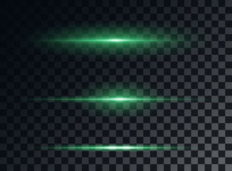 Green neon stripes or light flash. Vector element isolated background.