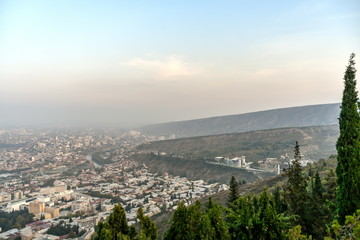 Old Tbilisi, Tbilisi, Georgia, October 17, 2019, Arial view of Tbilisi from Medieval castle of Narikala and Tbilisi city overview, Republic of Georgia, Caucasus region