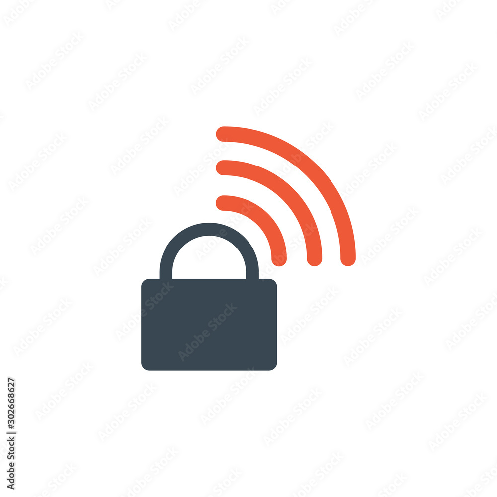 Poster wireless remote lockunlock system. lock and wifi symbol for devices, web site or mobile app. stock v