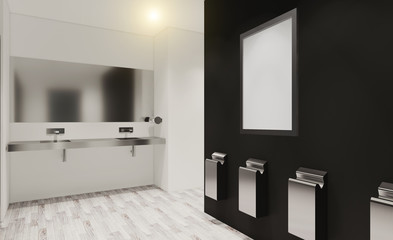 Naklejka na ściany i meble Public toilet in black and white.. 3D rendering. Mockup. Empty paintings