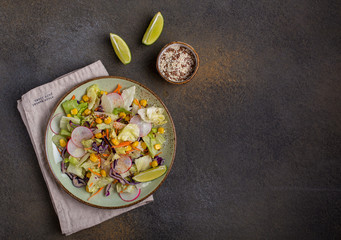 Salad over dark background