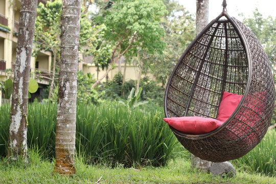 New modern swings nest or bird nest swings for sit and relax in the park or hotel, horizontal orientation
