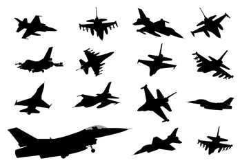 Collection of vector fighters. Detailed silhouettes - 302669203