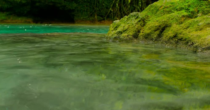 Transparent Water of El Nicho Waterfall Close-up, Sancti Spiritus Province, Cuba