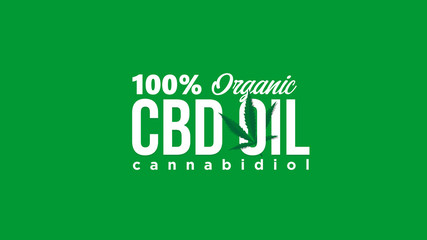 100% organic CBD canabidiol text typography in clean modern background illustration