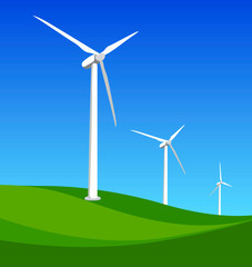 Obraz premium Wind Power Turbine on Green Hill