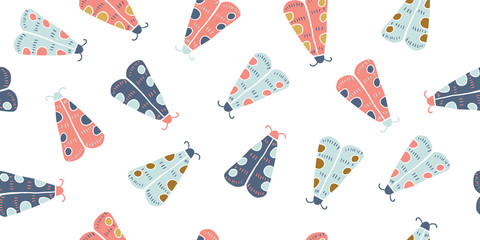 Seamless pattern with decorative butterflies moth 