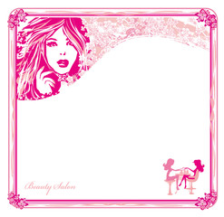 Manicure in beauty salon , abstract decorative pink card