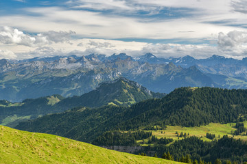 Beautiful view on Swiss Alps from top of Rigi Kulm peak in canton of Schwyz