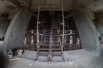 Steel scaffolding used in construction.