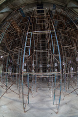 Steel scaffolding used in construction.