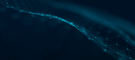 Futuristic abstract mesh. Wave with the connection of dots and lines. 3D rendering.