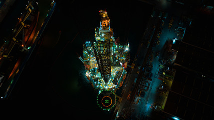Oil Drilling Rig top view, Aerial view of jack up rig with plant maintenance services 