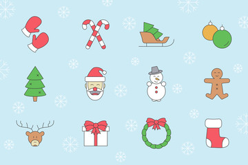 Christmas holiday Icons set - Vector color symbols of winter decoration for the site or interface