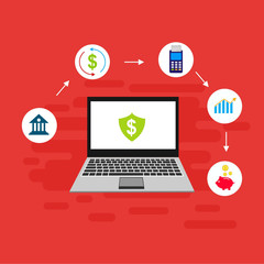 E-payment banner web icon for business, Application, E-wallet, NFC, QR code, Digital money, digital banking and block chain system payment. Minimal vector infographic.