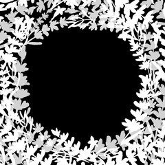 Round frame of lilac lavender flowers on a white background, with place for text. Hand drawn watercolor illustration for design of banner, template, business card, advertisement.