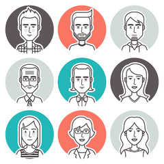 People outline vector set. Linear vector people avatar collection. Men,women and children user pics icons for social media and web design.