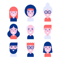 Fototapeta premium People vector avatar collection. Modern flat style. Men,women and children user pics icons for social media and web design