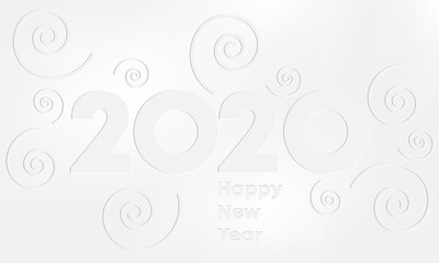 Happy New 2020 Year. Holiday vector illustration of white numbers 2020. White background