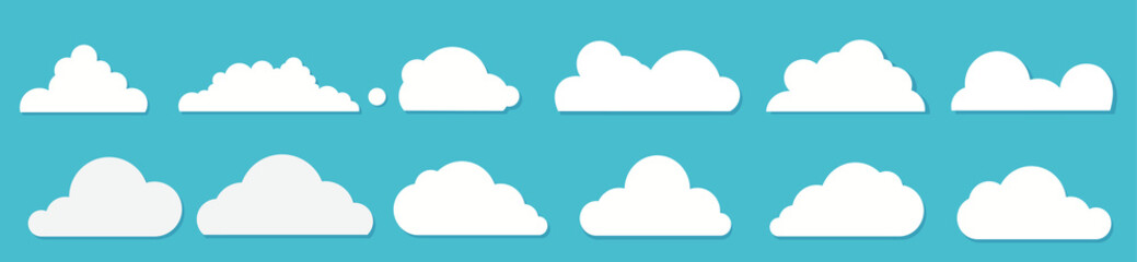 White clouds set on blue background. Vector illustration