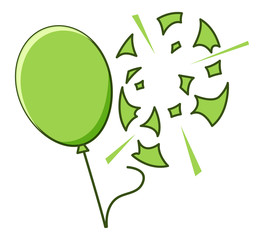 Green balloon popped on white background